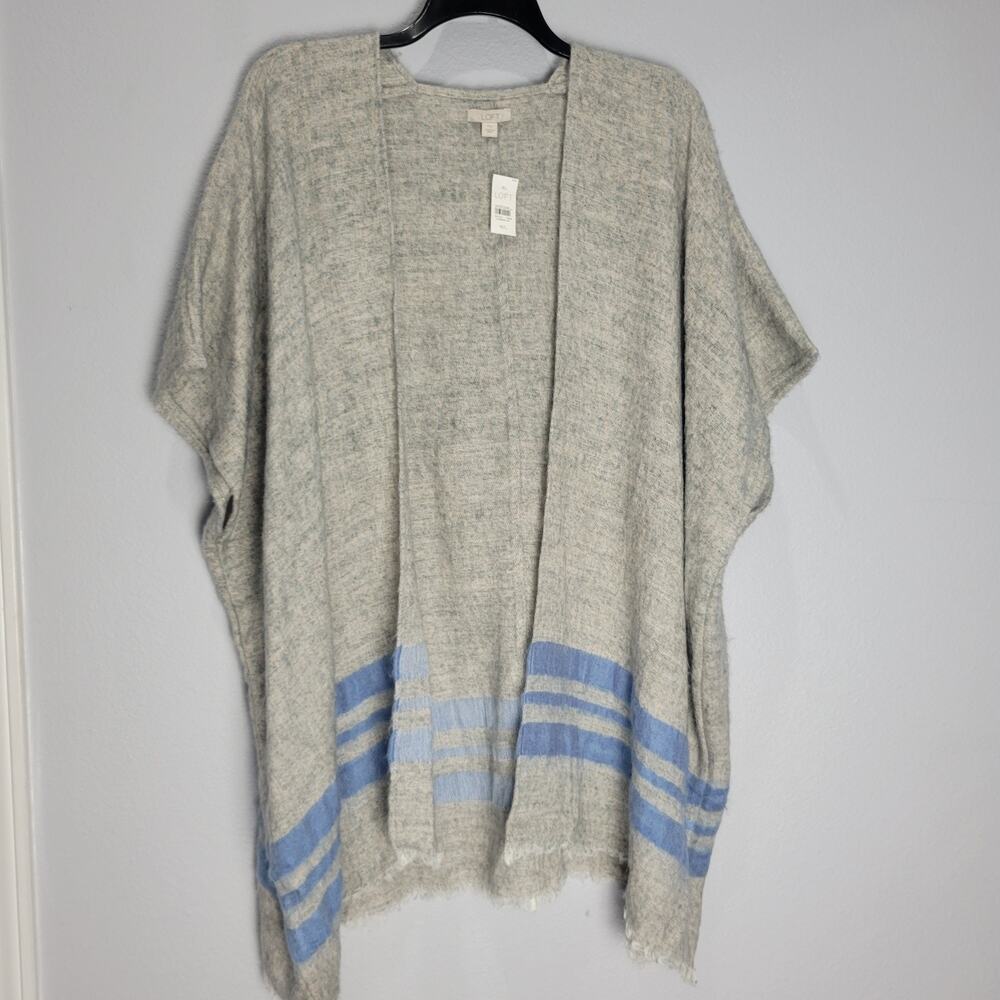 Ann Taylor Loft M L Grey Blue Stripe Kimono Cardigan